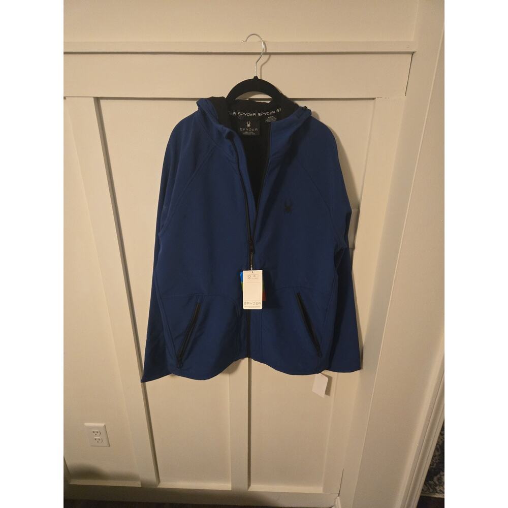 New With Tags Spyder Men's Blue Hooded Softshell Jacket - Size M